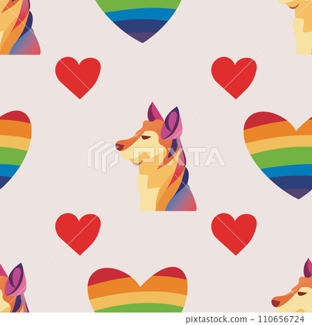 Rainbow heart. Dog seamless pattern vector and heart. Gay pride background 110656724