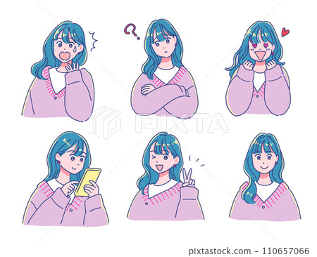 長髮女孩面部表情集 長髮女孩面部表情集 110657066