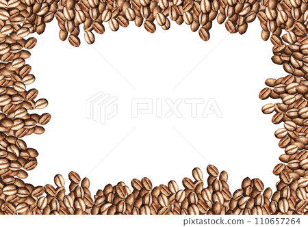 watercolor horizontal frame with coffee beans, border with coffee theme, hand drawn illustration of brown coffee seeds isolated on white background watercolor horizontal frame with coffee beans, border with coffee theme, hand drawn illustration of brown coffee seeds isolated on white background 110657264