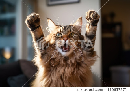 AI-generated content. striking angry cat at home illustration 110657271