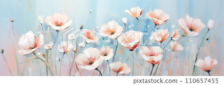 Acrylic illustration of a bouquet of bright summer flowers, banner 110657455