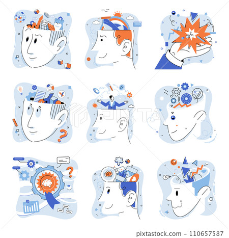 Abstract thinking. Vector illustration. The pursuit knowledge fuels our intellectual growth and enhances abstract thinking Intellectual development is fostered through combination education Abstract thinking. Vector illustration. The pursuit knowledge fuels our intellectual growth and enhances abstract thinking Intellectual development is fostered through combination education 110657587