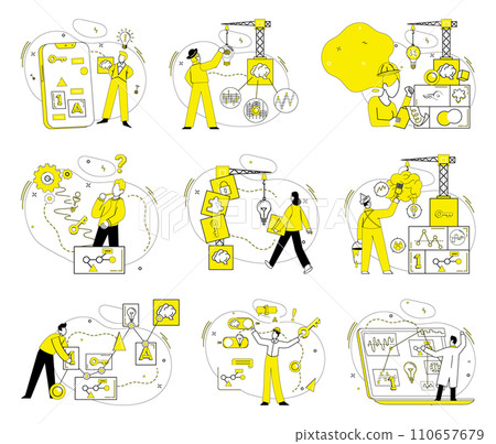 Conceptual innovation vector illustration. Efficient understanding navigates ship conceptual innovation through challenges Development is compass guiding journey intellectual creativity Brainstorming Conceptual innovation vector illustration. Efficient understanding navigates ship conceptual innovation through challenges Development is compass guiding journey intellectual creativity Brainstorming 110657679