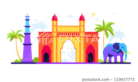 Lal Qila or Red Fort- modern colored vector illustration Lal Qila or Red Fort- modern colored vector illustration 110657773