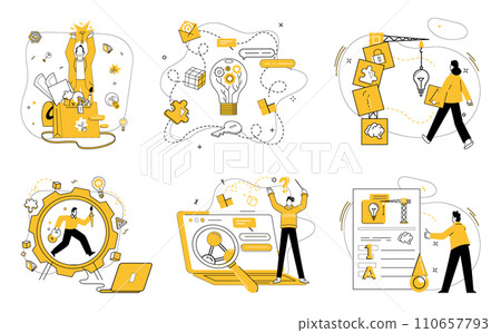 Conceptual innovation vector illustration. Success blossoms where inspiration and conceptual innovation concept converge In garden thoughts, seeds conceptual innovation grow into solutions Conceptual innovation vector illustration. Success blossoms where inspiration and conceptual innovation concept converge In garden thoughts, seeds conceptual innovation grow into solutions 110657793
