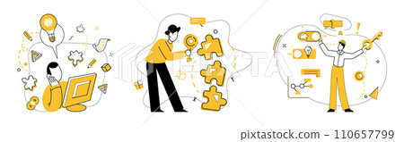 Conceptual innovation vector illustration. Brainstorming and knowledge are dynamic winds steering ship innovative ideas The tapestry achievement is woven from threads conceptual innovation Conceptual innovation vector illustration. Brainstorming and knowledge are dynamic winds steering ship innovative ideas The tapestry achievement is woven from threads conceptual innovation 110657799