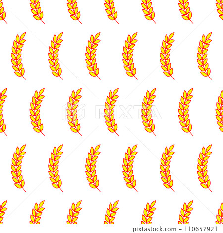 Background and pattern with red yellow ears of wheat, barley or rye. Vector seamless repeating editable template on white background. Background and pattern with red yellow ears of wheat, barley or rye. Vector seamless repeating editable template on white background. 110657921