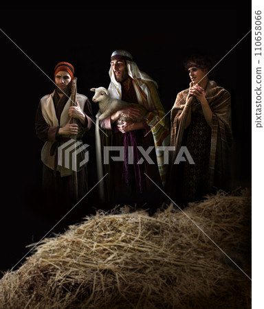 Shepherds came to worship the newborn Jesus 110658066