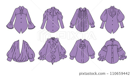 Illustration set of purple frill blouse Illustration set of purple frill blouse 110659442