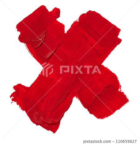 Red paint brush strokes crosswise on isolated background 110659827