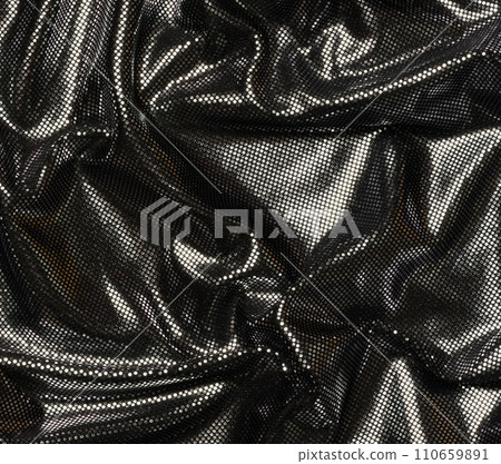 Black fabric with foil elements, wavy surface 110659891
