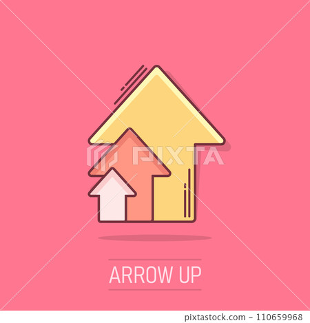 Vector cartoon arrow up icon in comic style. Forward arrow sign illustration pictogram. Cursor business splash effect concept. 110659968