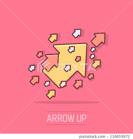 Vector cartoon arrow up icon in comic style. Forward arrow sign illustration pictogram. Cursor business splash effect concept. Vector cartoon arrow up icon in comic style. Forward arrow sign illustration pictogram. Cursor business splash effect concept. 110659972