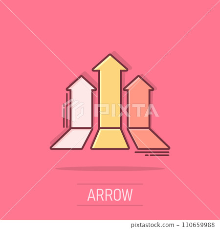 Vector cartoon arrow up icon in comic style. Forward arrow sign illustration pictogram. Cursor business splash effect concept. Vector cartoon arrow up icon in comic style. Forward arrow sign illustration pictogram. Cursor business splash effect concept. 110659988