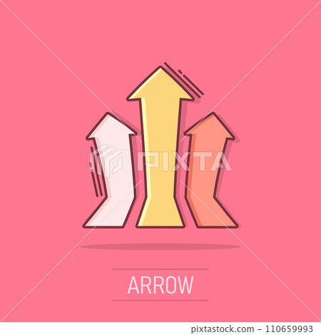 Vector cartoon arrow up icon in comic style. Forward arrow sign illustration pictogram. Cursor business splash effect concept. Vector cartoon arrow up icon in comic style. Forward arrow sign illustration pictogram. Cursor business splash effect concept. 110659993