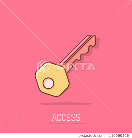 Key icon in comic style. Access login vector cartoon illustration pictogram. Password key business concept splash effect. 110660266
