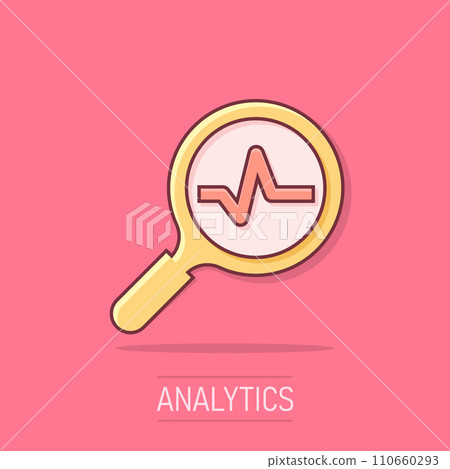 Vector cartoon magnifying glass icon in comic style. Loupe analysis sign illustration pictogram. Magnifier business splash effect concept. Vector cartoon magnifying glass icon in comic style. Loupe analysis sign illustration pictogram. Magnifier business splash effect concept. 110660293