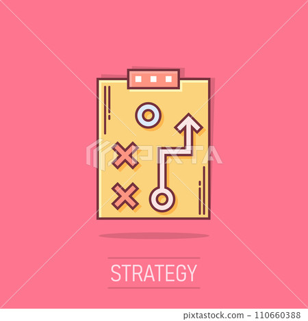 Vector cartoon tactical plan document icon in comic style. Strategy concept illustration pictogram. Document business splash effect concept. 110660388
