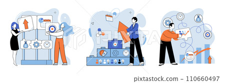 Business development. Vector illustration. Group brainstorming sessions generate unique and practical solutions Finance experts navigate economic challenges and uncertainties with resilience 110660497