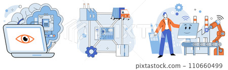Industry 4 vector illustration. In metaverse business, decisions echo through network innovative solutions The digitization dance in industry 4 concept transforms business into connected symphony 110660499