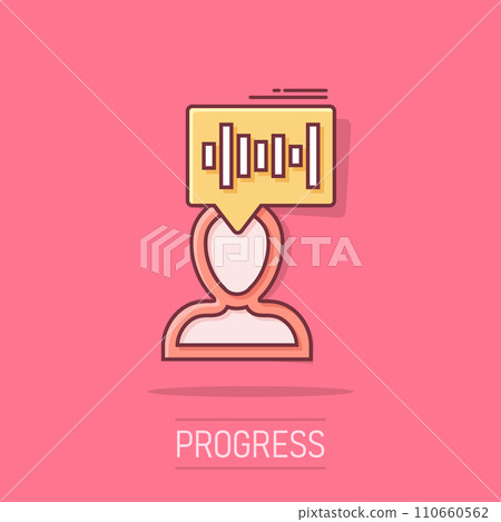 Voice recognition icon in comic style. Authentication sound vector cartoon illustration on white isolated background. Soundwave business concept splash effect. 110660562