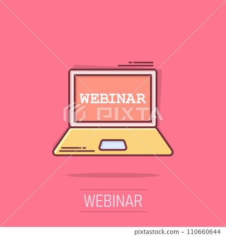 Online training process icon in comic style. Webinar seminar vector cartoon illustration pictogram. E-learning business concept splash effect. 110660644