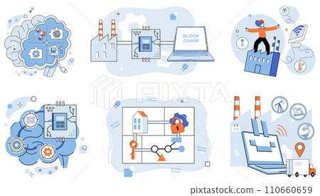 Industry 4 vector illustration. The business network is playground where metaverse and Industry 4 converge Industry 4s heartbeat resonates with rhythm interconnected information technology 110660659