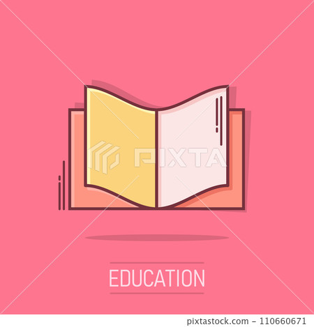 Book education icon in comic style. Literature magazine vector cartoon illustration pictogram. Book paper business concept splash effect. Book education icon in comic style. Literature magazine vector cartoon illustration pictogram. Book paper business concept splash effect. 110660671