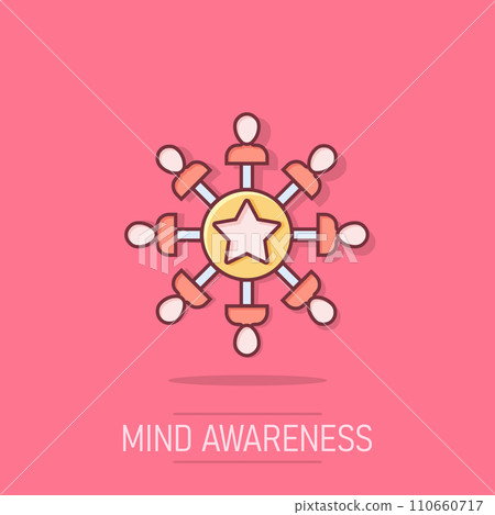 Mind awareness icon in comic style. Idea human vector cartoon illustration on white isolated background. Customer brain business concept splash effect. 110660717