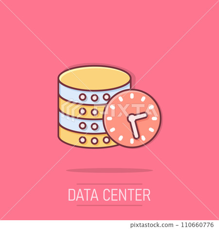Data center icon in comic style. Clock vector cartoon illustration on white isolated background. Watch business concept splash effect. Data center icon in comic style. Clock vector cartoon illustration on white isolated background. Watch business concept splash effect. 110660776