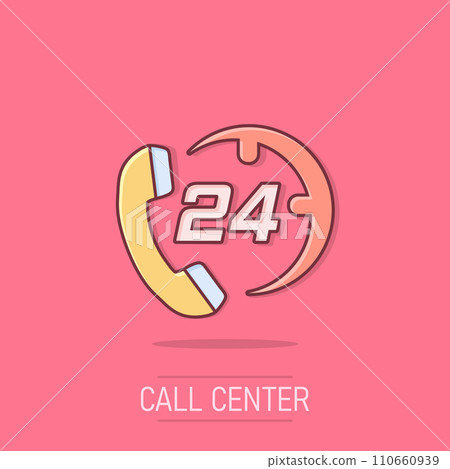 Vector cartoon technical support 24/7 icon in comic style. Phone clock help concept illustration pictogram. Computer service support business splash effect concept. Vector cartoon technical support 24/7 icon in comic style. Phone clock help concept illustration pictogram. Computer service support business splash effect concept. 110660939