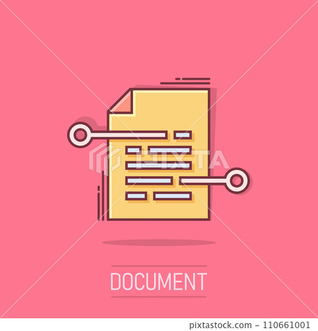 Vector cartoon document paper icon in comic style. Terms sheet concept illustration pictogram. Document analytics business splash effect concept. Vector cartoon document paper icon in comic style. Terms sheet concept illustration pictogram. Document analytics business splash effect concept. 110661001