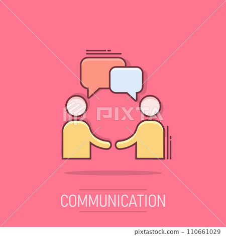 Vector cartoon talk people icon in comic style. Man with speech bubble concept illustration pictogram. Talk chat business splash effect concept. 110661029