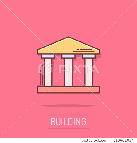 Bank building icon in comic style. Government architecture vector cartoon illustration pictogram. Museum exterior business concept splash effect. 110661034