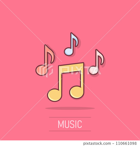 Vector cartoon music note icon in comic style. Sound media concept illustration pictogram. Audio note business splash effect concept. 110661098