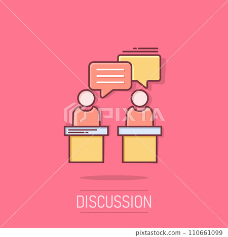 Politic debate icon in comic style. Presidential debates vector cartoon illustration pictogram. Businessman discussion business concept splash effect. Politic debate icon in comic style. Presidential debates vector cartoon illustration pictogram. Businessman discussion business concept splash effect. 110661099