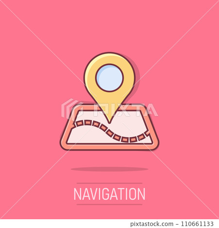 Vector cartoon map pointer icon in comic style. Gps navigation mark illustration pictogram. Pointer destination business splash effect concept. 110661133