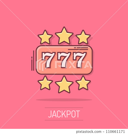 Vector cartoon casino slot machine icon in comic style. 777 jackpot sign illustration pictogram. Casino winner business splash effect concept. 110661171