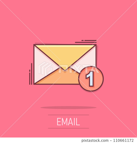 Mail envelope icon in comic style. Email message vector cartoon illustration pictogram. Mailbox e-mail business concept splash effect. 110661172