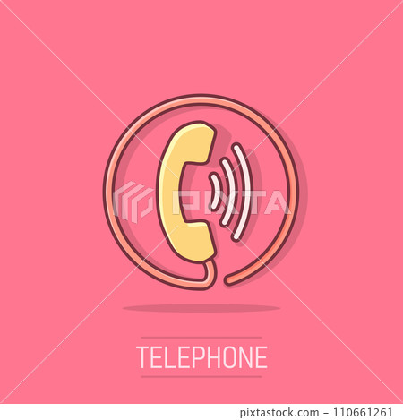 Vector cartoon phone icon in comic style. Contact, support service sign illustration pictogram. Telephone, communication business splash effect concept. 110661261