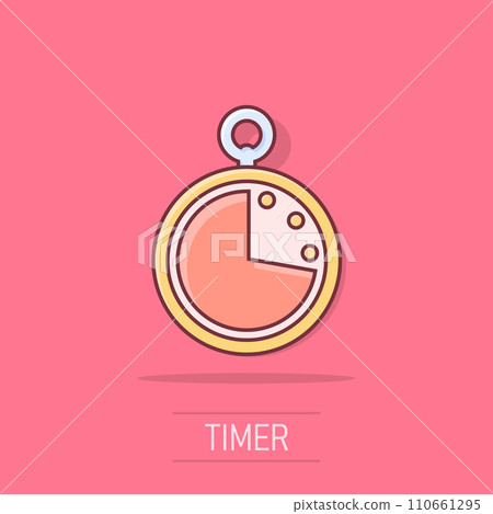 Vector cartoon clock timer icon in comic style. Watch sign illustration pictogram. Clock business splash effect concept. Vector cartoon clock timer icon in comic style. Watch sign illustration pictogram. Clock business splash effect concept. 110661295
