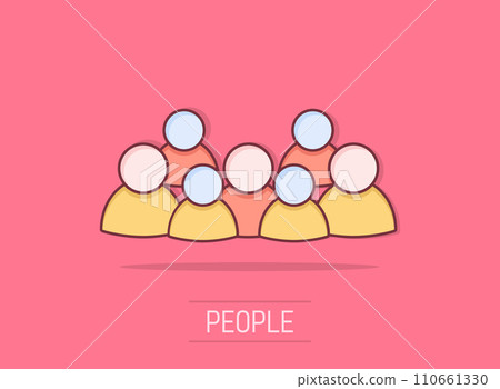 Vector cartoon group of people icon in comic style. Persons sign illustration pictogram. People business splash effect concept. Vector cartoon group of people icon in comic style. Persons sign illustration pictogram. People business splash effect concept. 110661330