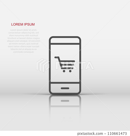 Online shopping icon in flat style. Smartphone store vector illustration on white isolated background. Market business concept. Online shopping icon in flat style. Smartphone store vector illustration on white isolated background. Market business concept. 110661473