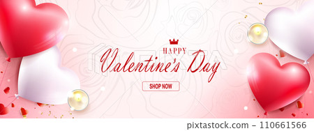 Light red Happy Valentine's Day card, composition with hearts 110661566