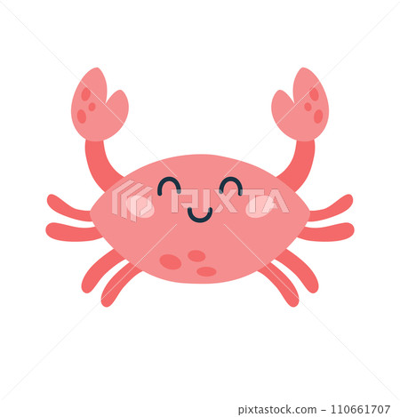 Cartoon hand drawn happy baby crab on isolated white background. Character of the sea animals for the logo, mascot, design. Vector illustration Cartoon hand drawn happy baby crab on isolated white background. Character of the sea animals for the logo, mascot, design. Vector illustration 110661707