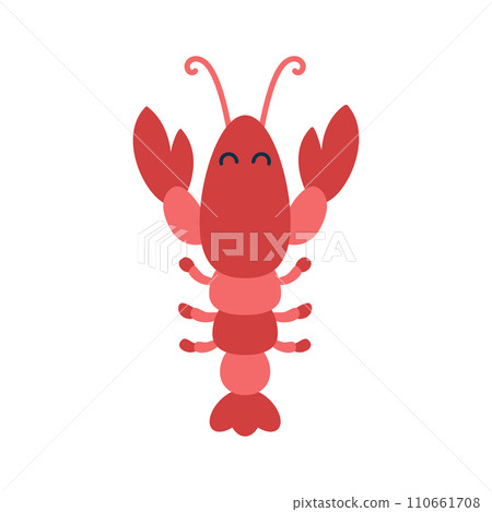 Cartoon hand drawn happy lobster on isolated white background. Character of the sea animals for the logo, mascot, design. Vector illustration 110661708