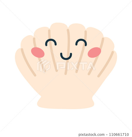 Cartoon hand drawn happy shell on isolated white background. Character of the sea animals for the logo, mascot, design. Vector illustration 110661710