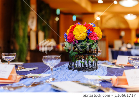 Flowers decorated on the table, wedding reception Flowers decorated on the table, wedding reception 110661717