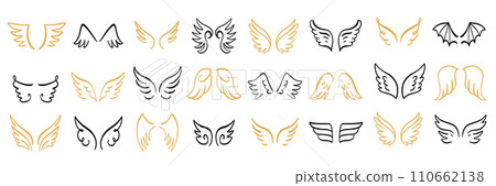 Heraldic Angel wings vintage set. Hand drawn logo Heraldic Angel wings vintage set. Hand drawn logo 110662138