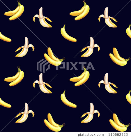 Watercolor seamless pattern with an edible yellow fruit, berry banana. Hand drawn illustration. For wrapping wallpaper fabric textile. 110662323